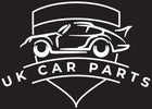 Logo of UK Car Parts with contact information on a black background