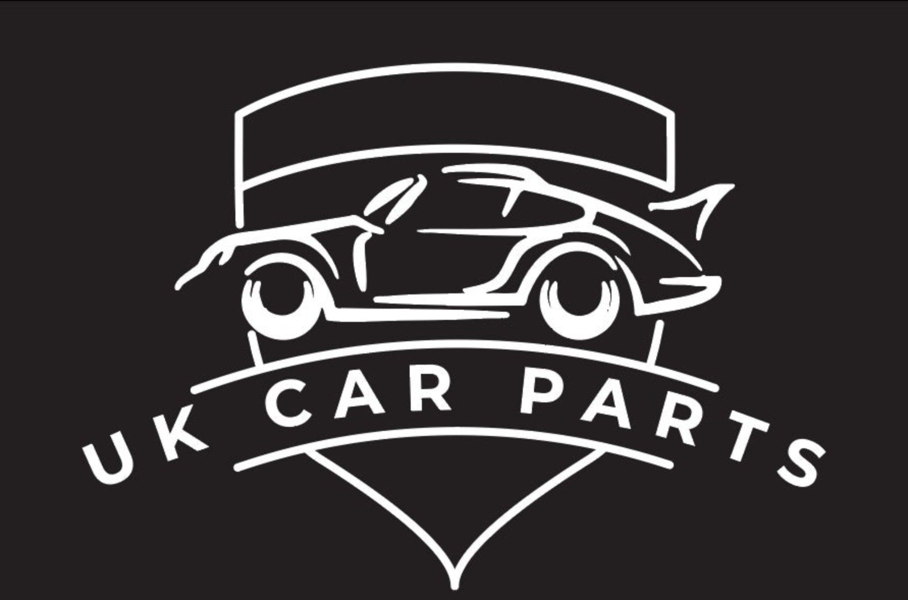 Logo of UK Car Parts with a car illustration on a black background